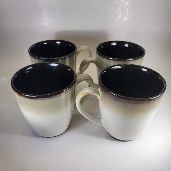 4 Sango Nova Black 4932 Coffee Mugs and Creamer Container Tall Cups Cream Color - Picture 2 of 16